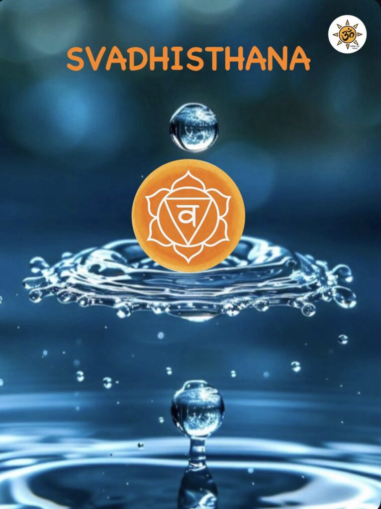 Simbolo di Svadhisthana chakra con loto arancione a sei petali e luna crescente